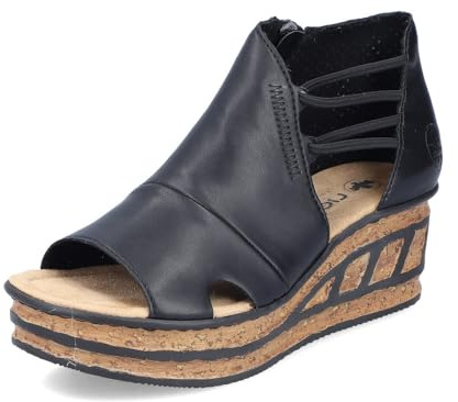 Rieker Sandales compensées pour femme 68197, Noir 00., 42 EU