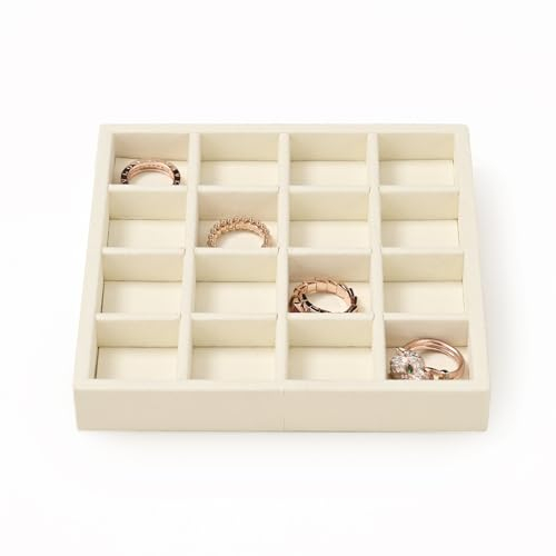 Oirlv Beige Microfiber Jewelry Tray 16-Compartment
