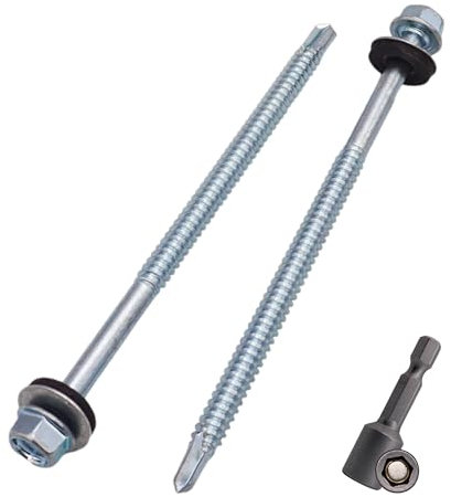 SKIR'CO (20 uds.) Tornillos para techos galvanizados 6,3 x 120 mm cabeza hexagonal, tornillos autoperforantes DIN 7504-K con arandelas de sellado EPDM