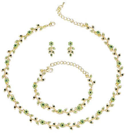 Clearine Wedding Jewellery Set for Women Bride, Gorgeous Stunning Crystal Flower Leaf Cluster Choker Necklace Link Bracelet Stud Earrings for Prom Cocktail Party