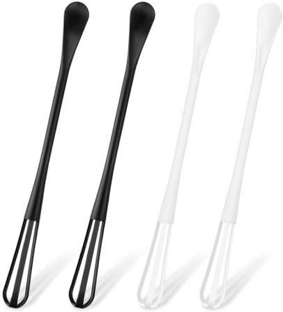 JJUNW 4 stycken mini visp, multifunktion sked liten plast kryddsked omrörningssked, 22 cm kök frisör hårfärg