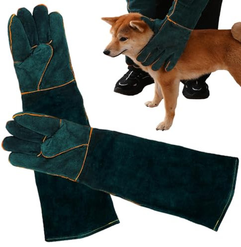 Guantes de mordida para perros, guantes de soldadura de cuero PU resistentes al calor y al fuego, guantes de manejo de entrenamiento para perros, gatos, pájaros, serpientes, guantes de manejo de