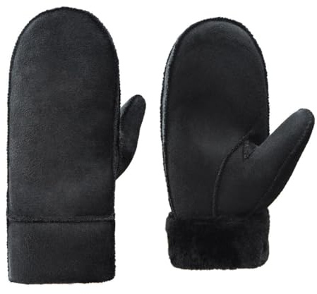 EHOTER Moufles d'hiver thermiques en daim avec doublure en polaire pour homme - Gants chauds avec revers arrière - Moufles en daim épais coupe-vent - Pour cyclisme, conduite, ski, camping, Noir
