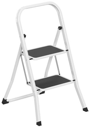 SUBTLETY Escabeau pliable à 2 marches avec poignée et marchepied antidérapant - Marches pliantes en acier - Charge maximale : 150 kg - Pour l'intérieur et l'extérieur