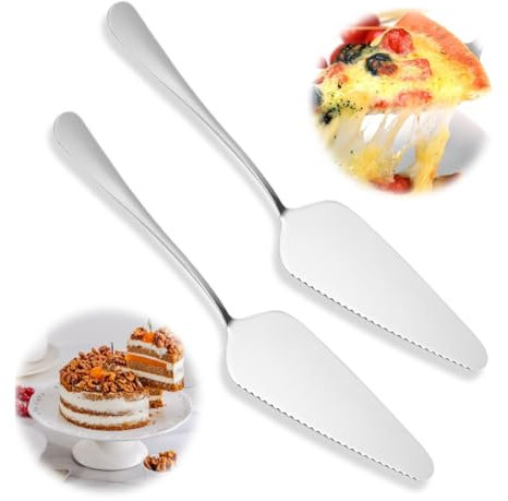 OUDQFCJ Set 2 Paletta Torta in Acciaio Paletta per Dolci con Lama Dentata E Liscia Taglia Torta Acciaio Paletta Servire Torte Set Coltelli per Dolci – Accessori per Compleanno E Matrimonio