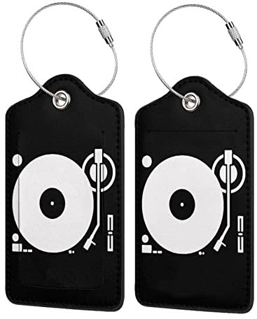 Casque d'écoute, disque, plateau, disque, DJ, lecture, vinyle, sac à bagages en cuir, étiquettes de bagages avec boucle en acier inoxydable et protection de confidentialité