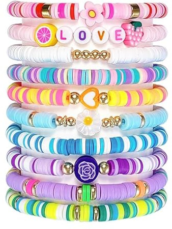 Komergave 10 Pcs Friendship Bracelet, Girls Bracelets, Girls Party Bag Fillers, Colorful Adjustable Clay Beads Set for Summer Surfer Beach Party Accessories Girls