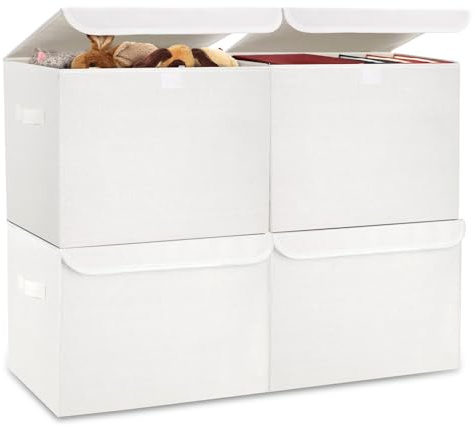 Chingcoo Aufbewahrungsboxen mit Deckel, Faltbare Aufbewahrungskiste mit Griff, Aufbewahrungskorb Stoff, 38 * 24 * 24cm Organizer, Faltbox für Kleidung, 4 Stück