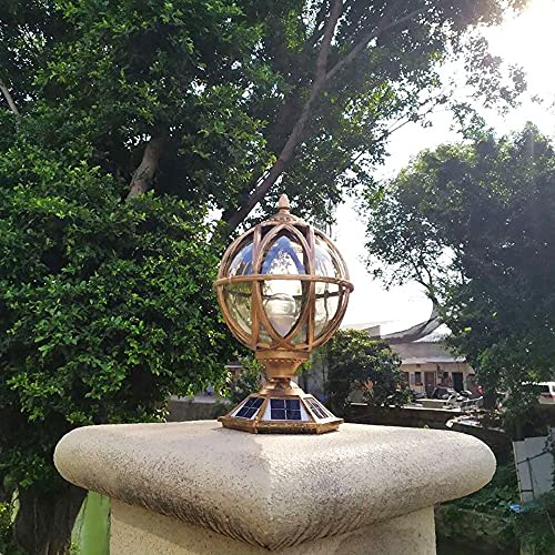 Lámpara de poste solar para exteriores, impermeable, con rejilla decorativa para jardín, terraza, patio, entrada e iluminación de patio, linterna de eficiencia energética