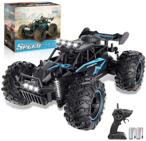 Carox Voiture télécommandée, Voiture RC Haute Vitesse 2,4 GHz 25 km/h, Camion Monstre Tout-Terrain 1:18 avec lumières LED et Batterie Rechargeable, pour Les Enfants de 6 Ans