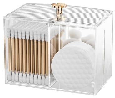 Oasiteege Q Tip Holder for Bathroom with 3 Compartments, Cute Clear Plastic Bathroom Container Jars Canister Dispenser with Lid for Cotton Swab, Ball, Pad, Round, Floss, Bathroom Organizer and Storage