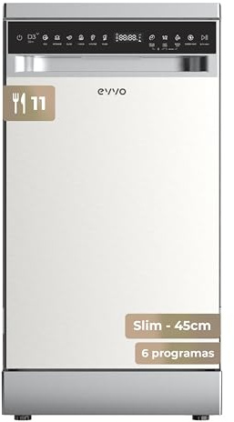 Lavavajillas D3Y Slim - 45 cm, 11 Servicios, Clase Energética D, Diseño Slim Compacto, 6 Programas, Media Carga, Inicio Diferido, Secado Extra, Funcionamiento Silencioso (Inox)