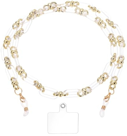 QUARKZMAN Chaîne De Lunettes En Acrylique, Attache Lunettes Fixation Lunettes Lanière Lunettes De Soleil Porte-Lunettes Chaîne Avec Attache Pour Femmes Filles, Blanc Transparent