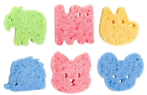Lot de 6 Éponges de Bain Durables pour Bébé, en Formes d'Animaux Mignons, Douces et Hydrophiles, Idéales pour le Shampooing, le Lavage du Corps et le Massage de la Peau de Bébé