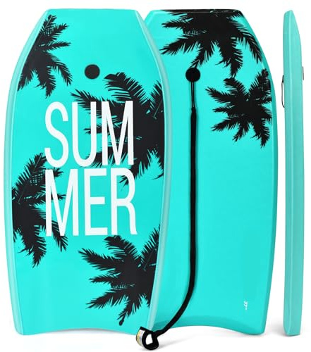 COSTWAY 33''/37'' Bodyboard, Lightweight Body Board with EPS Core, XPE Deck, HDPE Slick Bottom and Wrist Leash, Surf Boards for Kids Adults