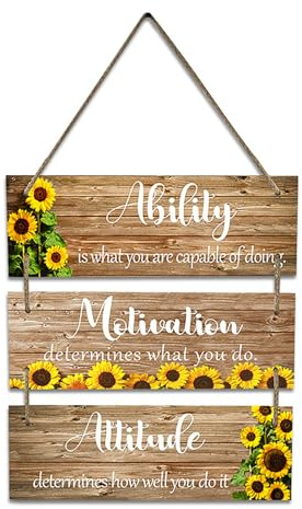 Set targhe da muro per uffici in legno con citazioni ispiratrici, capacità motivazionali, motivazione, atteggiamento, cartelli appesi, set cartelli motivazionali regalo