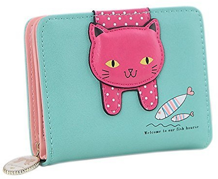Cisixin Lindo Gato Carteras de Mujer Monederos de Niña in Piel, Verde