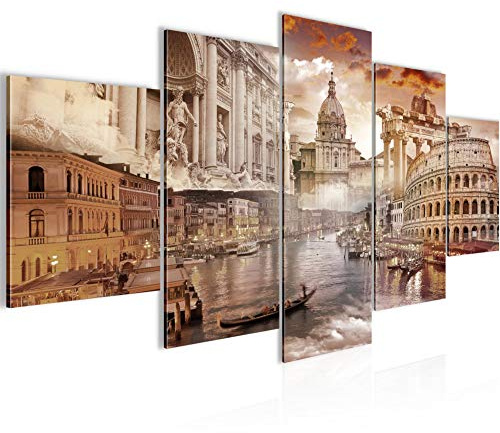 Väggmålningar Italien 5 Delar Bild på non-woven canvas dekorations vardagsrum Panorama Beige Brun 024452a
