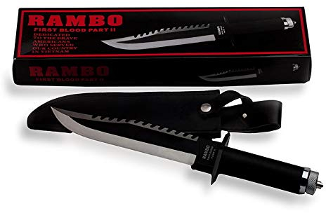 VIKING GEAR Rambo Messer John Rambo First Blood Part II Signature Edition Rambomesser mit Kompass, Haken zum Angeln mit Schnur, Pflaster, Streichholz und Messerscheide PU Leder
