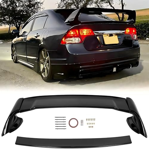 ECOTRIC Alerón Trasero para cajuela Compatible con Honda Civic de 4 Puertas Sedan ABS 2006-2011, Color Negro Brillante