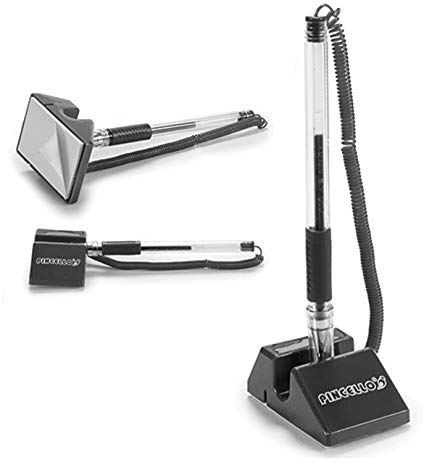 Pincello KUGELSCHREIBER mit Ständer Wendelschnur Blau Schwarz klebend Kugelschreiberständer Halter 02 (Schwarz)