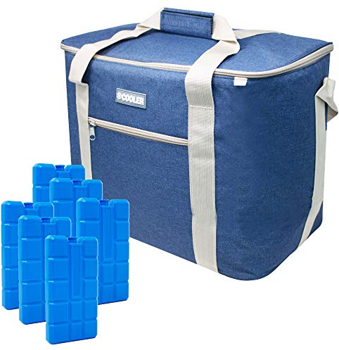 ToCi Kühltasche 36 Liter Isoliertasche Thermotasche Picknicktasche für Picknick Camping | Navy-Blau mit 6 x 200 ml Kühlakku