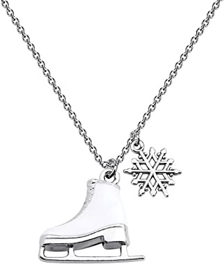 Skater Necklace Ice Skate Necklace White Enameled Figure Skating snowflake Pendant Team Sport Skater Jewelry for Skate Lovers
