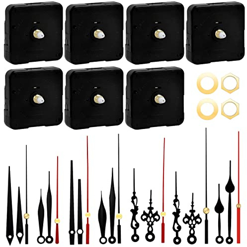 7 Piezas Mecanismo de Movimiento Reloj de Pared, Silencioso Maquinaria Reloj Pared con 7 Diferentes Pares de Manecillas para DIY Reparación de Reloj Reemplazo de Piezas (12mm)