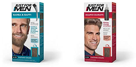 Just For Men Kit Barba e Capelli. Castano Chiaro. Tinta Semipermanente per Uomo. Senza Ammoniaca, delicato su Barba e Capelli. 2 pezzi.