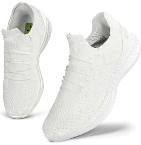 Giniros Basket Femme Chaussure Sneakers Chaussures Mode et Sport Running pour Femmes Basquettes de Marche Course Casual Fitness Tennis Gym Outdoor Respirant Léger Confortable Jogging Blanc 41EU