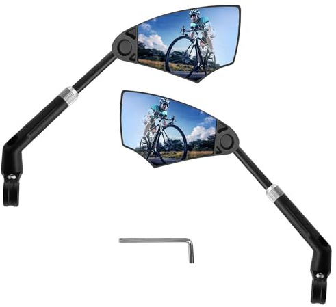 Arkham Fahrradspiegel Blendschutz 2 Stück, Fahrrad Rückspiegel Einziehbar und 360° Drehbar, Extra Großer HD Echtglas Spiegel, für 20-23mm Lenker, Fahrrad Spiegel für Ebike Mountainbike (Links+Rechts)
