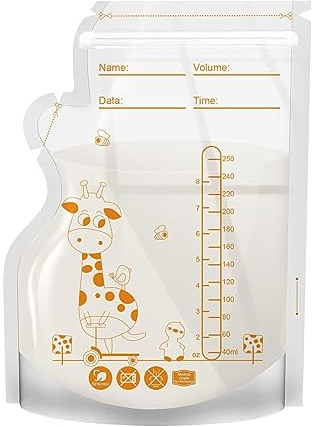 30 Pcs Breast Milk Storage Bag,250ml Easy Pour Milk Storage Bags,Self-Standing Breastfeeding Milk Collector, No-Leak Milk Pouch with Scale, BPA Free Milk Bag, Space Saving for Fridge Freezer Use