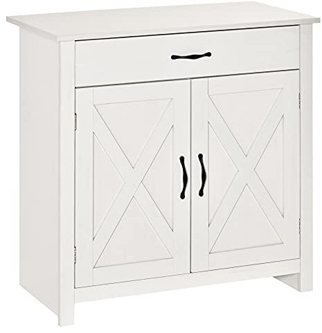 HOMCOM Aparador de Cocina Buffet para Salón con 1 Cajón 2 Puertas y Estante Interior Ajustable Mueble Auxiliar Decorativo para Comedor 80x39,7x80 cm Blanco Lavado