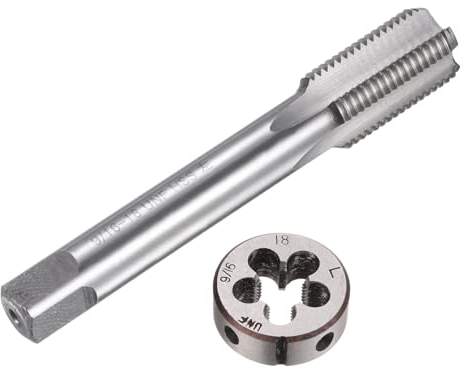 QUARKZMAN Set di 2 Pezzi Rubinetti e Matrici, Maschio a Filettare a Mano Sinistra 9/16-18 UNF e Fresa Rotonda, Kit di Maschiatura e Filettatura per Riparazione di Dadi e Bulloni