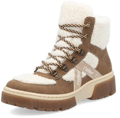 Rieker Damen Schnürstiefeletten X8611, Frauen Stiefeletten, lose Einlage,Kurzstiefel,uebergangsschuhe,beige Kombi (60),42 EU / 8 UK