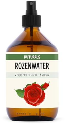 Puturals Agua de rosas 100% Orgánica - 500ml - Prensado en frío y puro - Tóner natural - Botella de vidrio con spray - Hidrolato de agua pura rosa para cara, piel y cabello