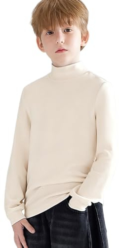 Trendy Boy Camiseta Térmica para Niños con Forro Polar – Capa Base de Cuello Alto para Invierno (9-10 Years, LY134-Khaki)
