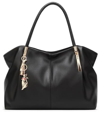 Pahajim Damen Handtasche PU Leder Shopper Schultertasche Elegant Umhängetasche Groß Wasserdicht für Arbeit, Reisen, Einkauf (Schwarz)