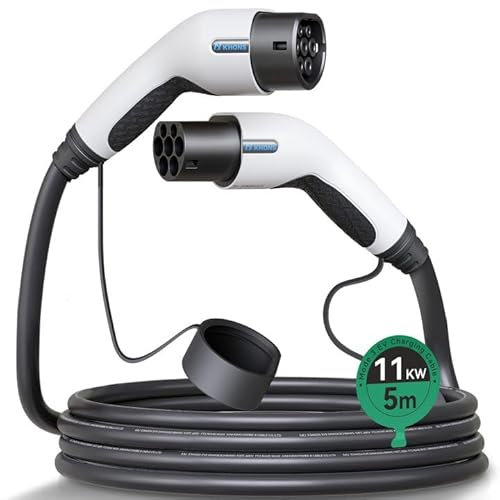 Miracle EV Connctor Cavo Ricarica Auto Elettrica Tipo 2, modalità 3 / 16A / 11 KW / 3 Fase / 5 Metri, Cavo Tipo 2 di Ricarica Compatibili con Quasi Tutte Auto Elettriche e Ibride（Bianco）