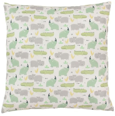 Hans-Textil-Shop Kinderkopfkissen Bezug - Baumwolle, Babykissen, Kuschelkissen Kinder, Kissen, Kissenhülle, Kopfkissenbezug, Kinderzimmer (Nashorn Nilpferd, 40 x 40 cm)