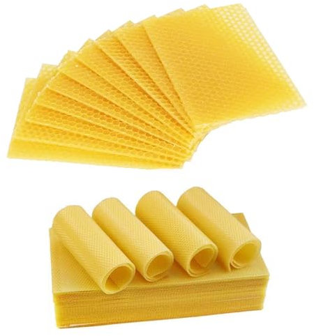 Editbar 30 Stück Bienenwachs Kerzen, 13 * 9cm Bienenwachsplatten Für Kerzen, Bienenwachskerzen,Wachsplatten Für Imkerei,Machen Sie Ihre Eigenen Kerzen,Zur Kerzenherstellung, Basteln, Weihnachtskerzen