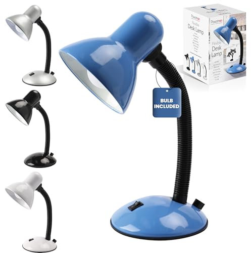 Powatron Flexible LED Desk Lamp – Table Lamp W/E27 Bulb, Adjustable Flexible Neck, Metal Construction, On/Off Switch & 1.5m Cable W/BS Approved Plug | Perfect for Home & Office Use