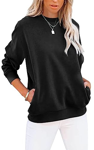 Cuptacc Sweat Femme sans Capuche Farbblock T-Shirts à Manches Longues Femme Col Rond Automne Poches Top Femme