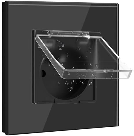 BSEED Prise USB C 16A avec Couvercle Étanche 1 Gang, Prise Electrique avec Capot de Protection 86mm Noir