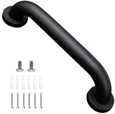 HAIMAYEE Maniglione Bagno Acciaio inossidabile 304 con Superficie Zigrinata,Maniglioni Antiscivolo per Anziani,Maniglia per Doccia per Vasca,WC,Cucina,Disabili Corrimano per Scale Nero Opaco 30cm