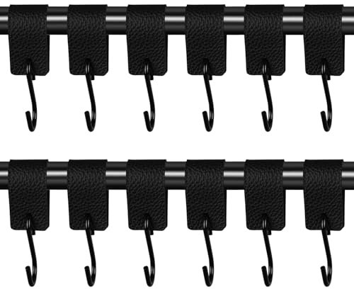 JABNOW Set de 16 Crochets en S en Cuir, Crochets de Suspension Multi-usages en Cuir de Haute Qualité + Métal, pour Garde-robe, Corde à Linge, Landau, Camping, Décoration d'Intérieur, Noir
