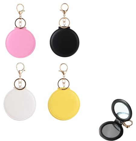 Bustlwor Specchietto Portachiavi, Specchietto Pieghevole, Specchietto da Borsa, Adatto per Donne, Ragazze, Viaggi, Uso Quotidiano (Nero, Bianco, Rosa, Giallo Chiaro)