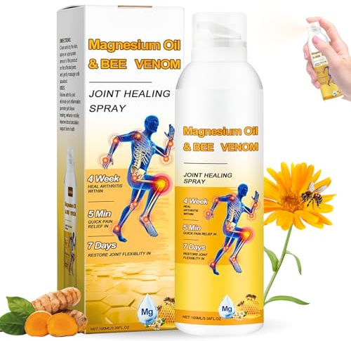 Magnesium Oil & Bee Venom Joint Healing Spray – Organic Magnesium Spray for Feet, Back & Knee Arthri-tis Pa/in Reli/ef – Natural Bee Venom for Joint Pa/in Re/LIEF Sprays with Turmeric (100ml)