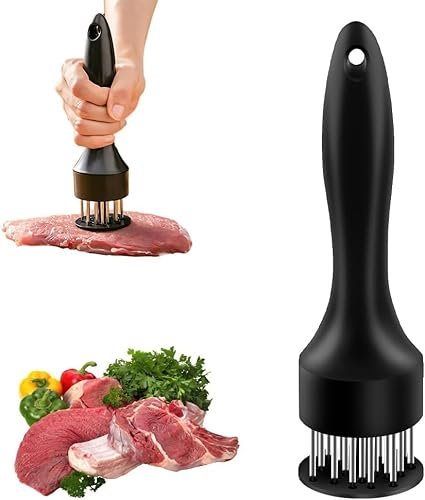 2025 New Stainless Steel Meat Tenderizer Mallet with 21 Sharp Needles – Heavy Duty Kitchen Tool for Tenderizing Steak, Beef, BBQ & Marinade | Dishwasher Safe & Rustproof (Black)