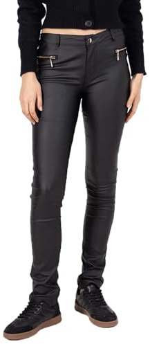 Lusty Chic Mujer Pantalón Cuero Cintura Media Push Up Leggins Efecto Piel Cremallera Skinny Fit (XXL, Negro 3)